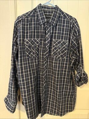 Michael Brandon Blue and White Plaid Long-Sleeve Button-Down Shirt